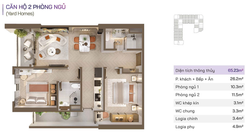 Đặc điểm của căn hộ 2PN Nam Mekong Grand Plaza