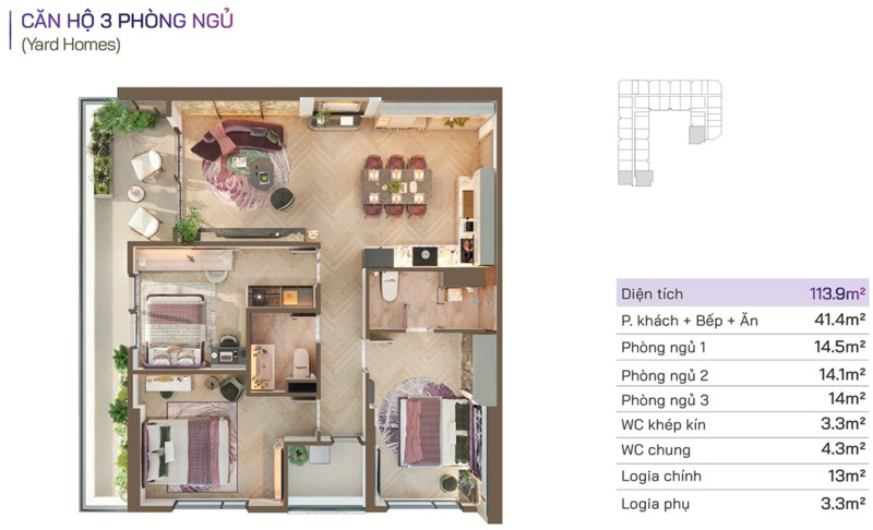 Đặc điểm của căn hộ 3PN Nam Mekong Grand Plaza